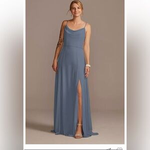 Celebrate DB Studio Chiffon Steel Blue Dress with Slit